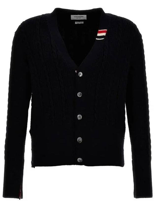 Cable Knitwear Virgin Wool Cardigan Navy - THOM BROWNE - BALAAN 2