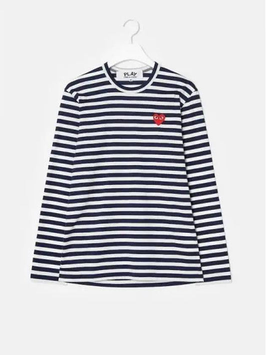 Men s Red Heart Wappen Stripe Striped T shirt Navy White Contemporary Domestic Product GM0021112515247 - COMME DES GARCONS PLAY - BALAAN 1