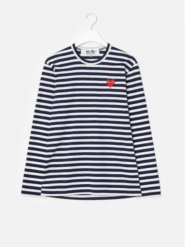 Men s Red Heart Waffen Striped T shirt Navy White Domestic Product GM0022070139350 - COMME DES GARCONS PLAY - BALAAN 1