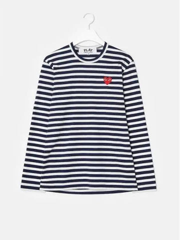 Men s Red Heart Waffen Striped T shirt Navy White Domestic Product GM0022070139350 - COMME DES GARCONS PLAY - BALAAN 1