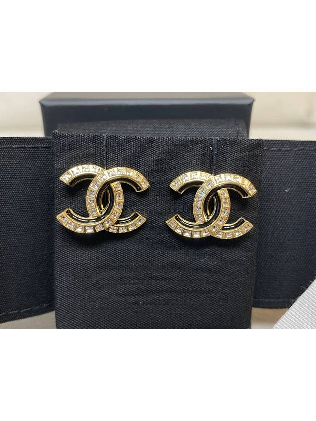 earrings metal diamante gold black crystal - CHANEL - BALAAN 4