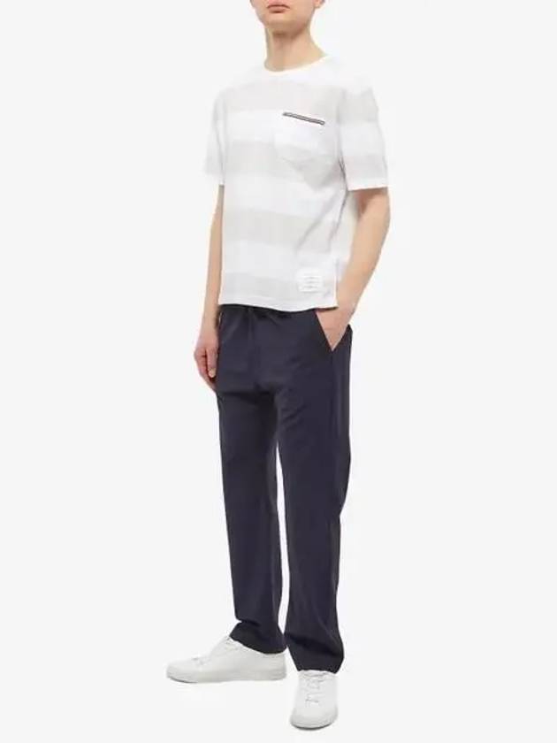 Men's Rugby Striped Pick Pocket Short Sleeve T-Shirt Pale Grey White - THOM BROWNE - BALAAN 7