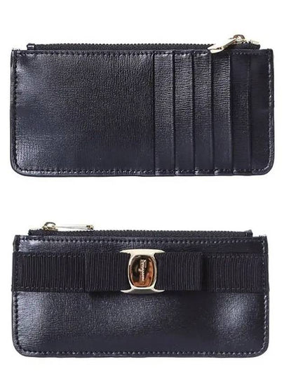 New Vara Bow Zipper Card Wallet Black - SALVATORE FERRAGAMO - BALAAN 2