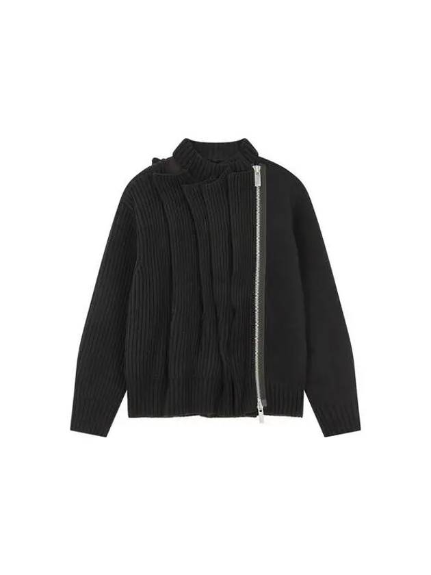 Women's Mesh Pleated Wool Knit Blouson Black 270092 - SACAI - BALAAN 1