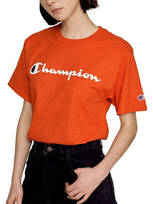 Classic Script Graphic Jersey Short Sleeve T-Shirt Orange - CHAMPION - BALAAN 1