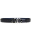 Gancini Reversible Leather Belt Navy Black - SALVATORE FERRAGAMO - BALAAN 1