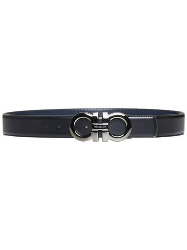 Gancini Reversible Leather Belt Navy Black - SALVATORE FERRAGAMO - BALAAN 1