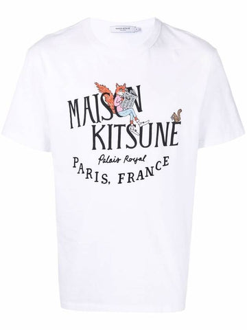 Men's Oly Palais Royal News Classic Cotton Short Sleeve T-Shirt White - MAISON KITSUNE - BALAAN 1