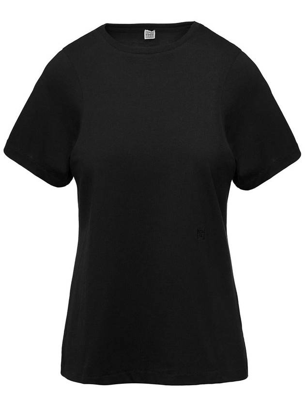 Embroidered Logo Cotton Short Sleeve T-Shirt Black - TOTEME - BALAAN 2