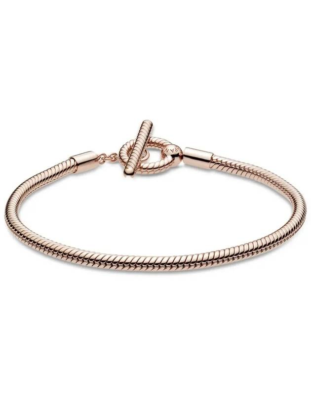 Moment T-Bar Snake Chain Bracelet Rose Gold - PANDORA - BALAAN 3