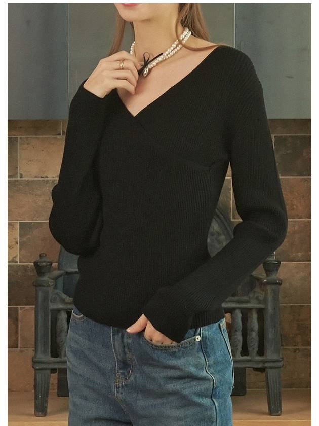 Effloresce V-neck Wrap Knit Top Black - MICANE - BALAAN 3