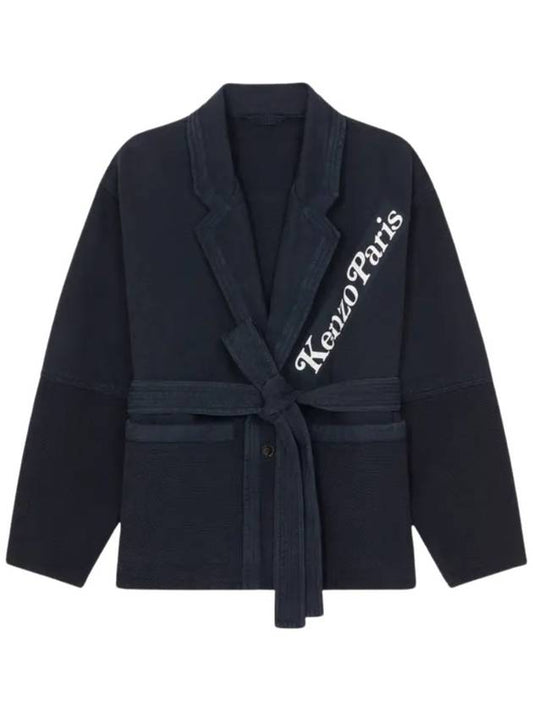 Cropped Boxy Workwear Belt Cotton Jacket Navy - KENZO - BALAAN 2