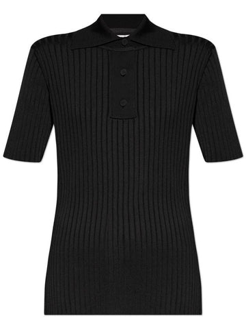 JIL SANDER Ribbed Polo Shirt, Women's, Black - JIL SANDER - BALAAN 1