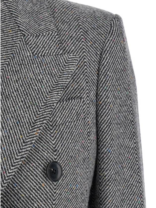 Grey Long Double-Breasted Coat With Chevron Motif In Wool Blend Woman - ETRO - BALAAN 3