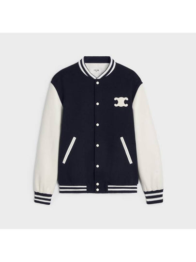 Navy Wool Triomphe Patch Teddy Varsity Jacket 2V29V896C 07MR - CELINE - BALAAN 2