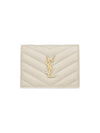 Casandra Matelasse Quilted Lambskin Flap Card Wallet Vintage Blanc - SAINT LAURENT - BALAAN 1