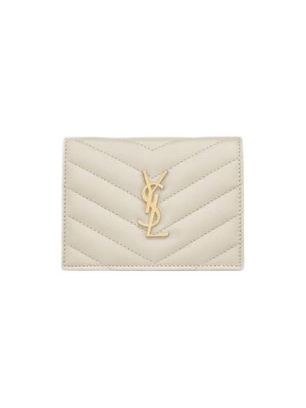 Casandra Matelasse Quilted Lambskin Flap Card Wallet Vintage Blanc - SAINT LAURENT - BALAAN 1