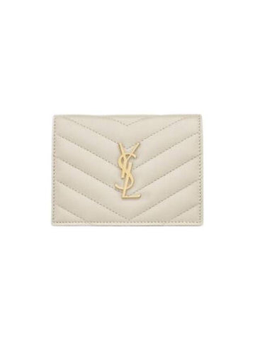 Casandra Matelasse Quilted Lambskin Flap Card Wallet Vintage Blanc - SAINT LAURENT - BALAAN 1