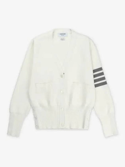 Cotton 4-Bar Milano Classic V-Neck Cardigan White - THOM BROWNE - BALAAN 2