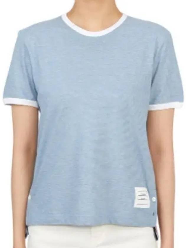 Women's Melange Jersey Ringer Short Sleeve T-Shirt Light Blue - THOM BROWNE - BALAAN 2