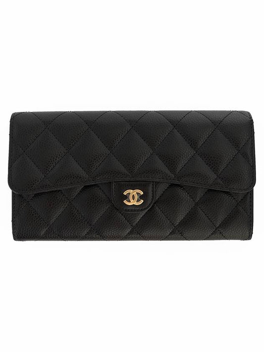 Classic Grained Calfskin Gold Flap Wallet Black - CHANEL - BALAAN 2