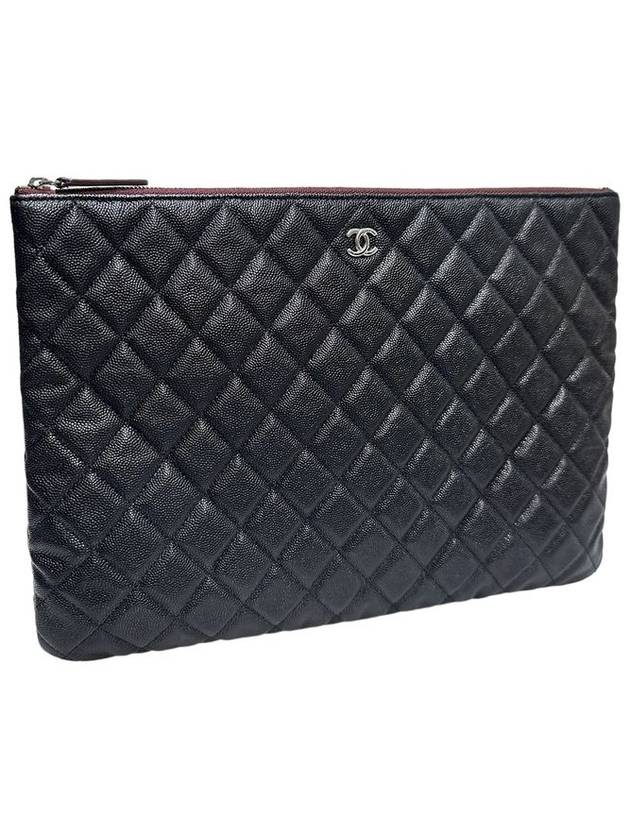 Women s A82552 Cavier Skin Classic COCO Silver Logo Large Clutch - CHANEL - BALAAN 2