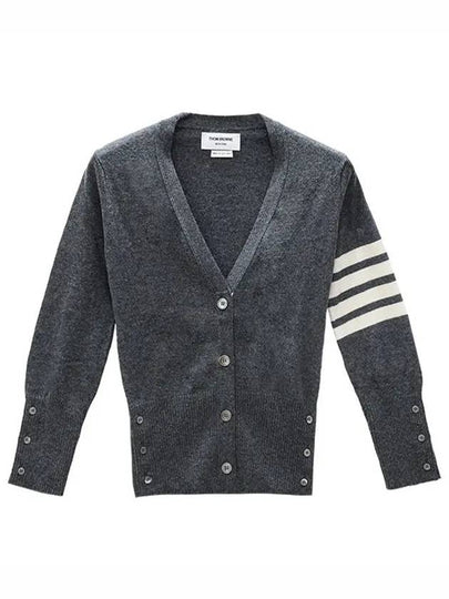 4-Bar V-Neck Cashmere Cardigan Grey - THOM BROWNE - BALAAN 2