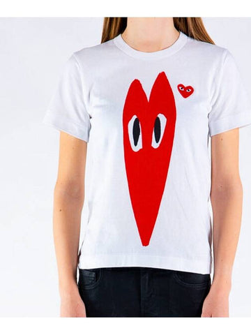 Women's Double Heart Short Sleeve TShirt White P1T223 - COMME DES GARCONS - BALAAN 1