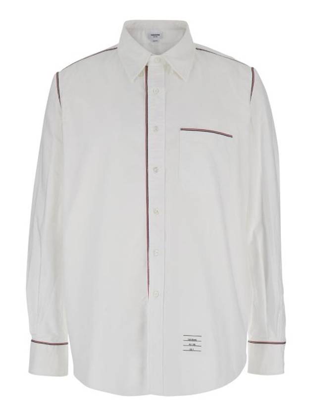 Oxford Grosgrain Framing Long Sleeve Shirt White - THOM BROWNE - BALAAN 1