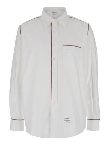 Oxford Grosgrain Framing Long Sleeve Shirt White - THOM BROWNE - BALAAN 1