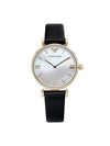 Women’s Retro Mother Of Pearl Dial Leather Watch Black - EMPORIO ARMANI - BALAAN 1