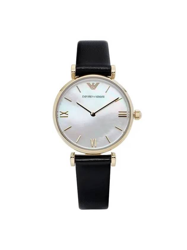 Women’s Retro Mother Of Pearl Dial Leather Watch Black - EMPORIO ARMANI - BALAAN 1