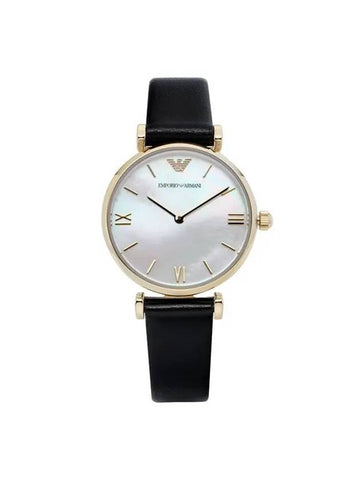 Women’s Retro Mother Of Pearl Dial Leather Watch Black - EMPORIO ARMANI - BALAAN 1