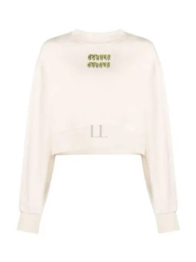 Embroidered Logo Cropped Sweatshirt Natural - MIU MIU - BALAAN 2