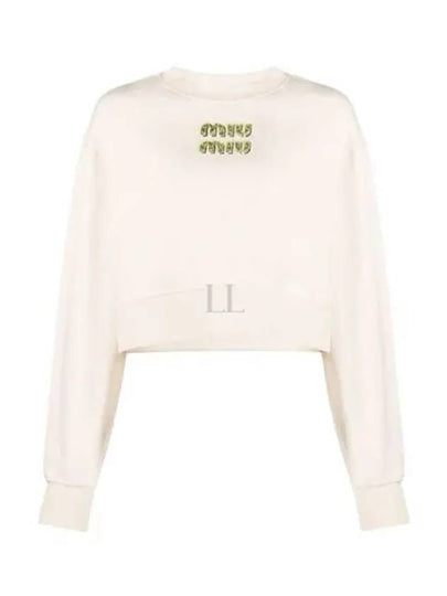 Embroidered Logo Cropped Sweatshirt Natural - MIU MIU - BALAAN 2