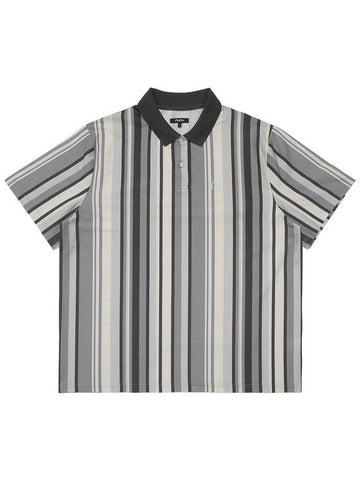 Health Seekers Golfers Collar Color Stripe T Shirt GRAY - MALBON GOLF - BALAAN 1