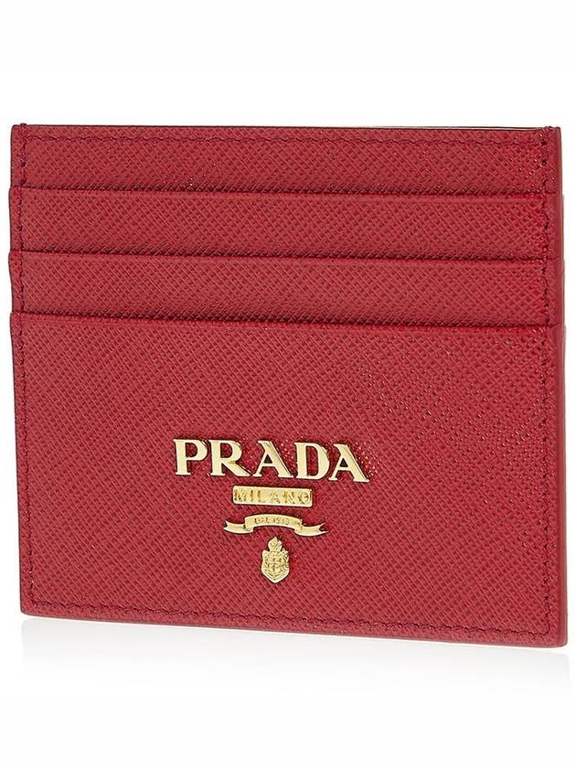 Metal Logo Saffiano Card Wallet Red - PRADA - BALAAN 3