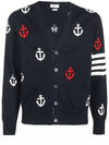 Anchor Intarsia 4-Bar V-Neck Cardigan Navy - THOM BROWNE - BALAAN 2