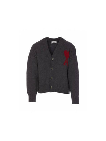 De Coeur Logo Wool Cardigan Grey - AMI - BALAAN 1