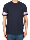 Textured Cotton Stripe Short Sleeve T-Shirt Navy - THOM BROWNE - BALAAN 3