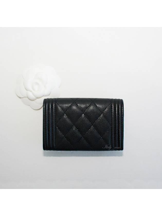 Boy  Flap Card Holder Grained Calfskin Ruthenium Black - CHANEL - BALAAN 6