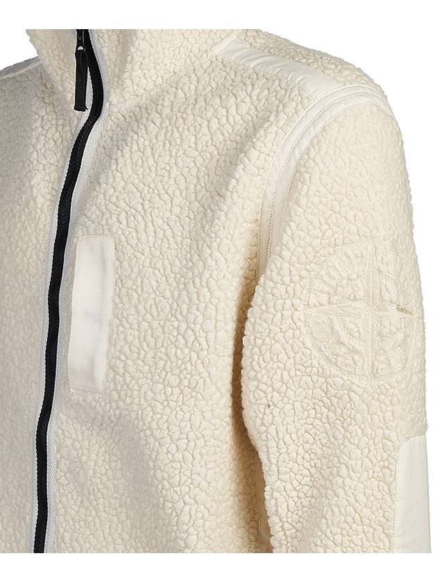 Embroidered Logo Furry Wool Zip-up Jacket Ivory - STONE ISLAND - BALAAN 6