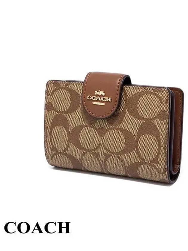 Signature Corner Zipper Medium Half Wallet Brown - COACH - BALAAN 3