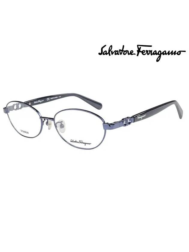 Eyewear Oval Titanium Eyeglasses Shiny Navy - SALVATORE FERRAGAMO - BALAAN 3