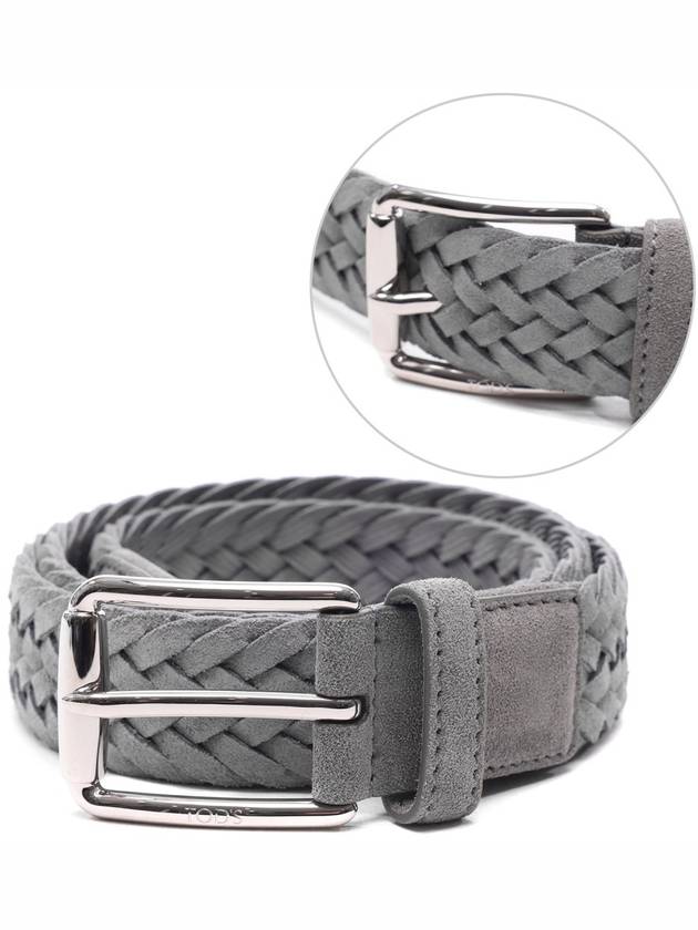 Woven Suede Buckle Leather Belt Grey - TOD'S - BALAAN 3