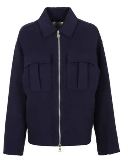 Pisano Pisano Oversized Wool Zip-Up Jacket Navy - MAX MARA - BALAAN 2