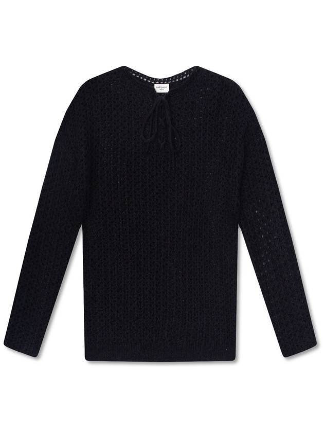 Strap Neck Openwork Knit Top Black - SAINT LAURENT - BALAAN 1