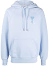 Men's Heart Embroidered Logo Hoodie Blue - AMI - BALAAN.