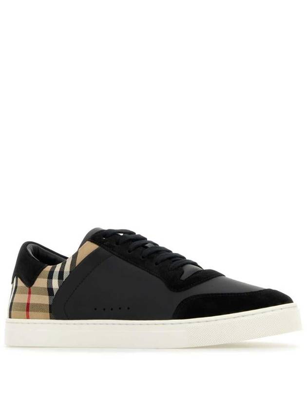 Checked Leather Suede Low Top Sneakers Black - BURBERRY - BALAAN 3