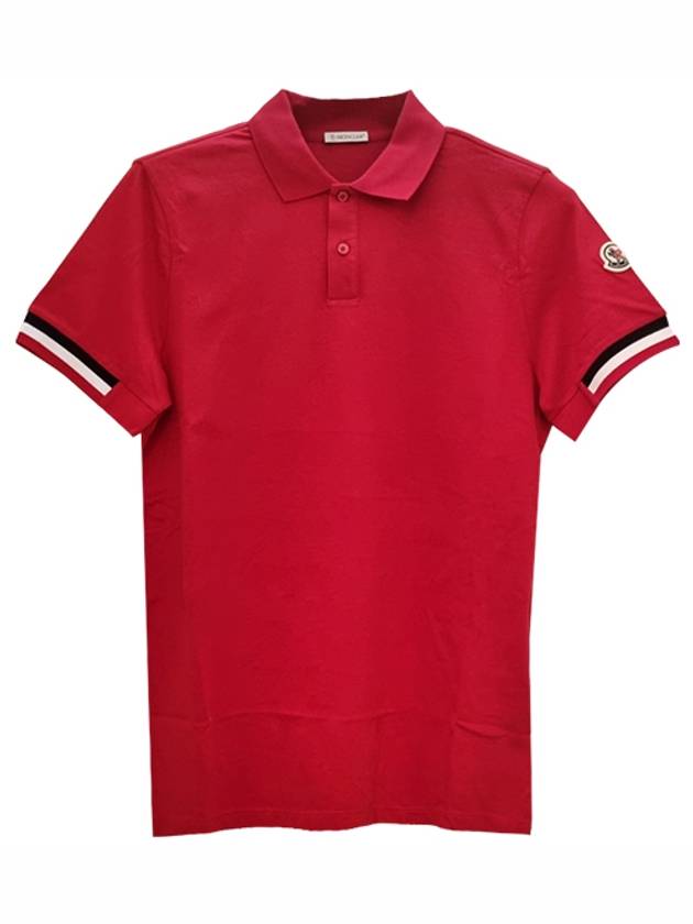 Logo Patch Color Matching Line Polo Shirt Red - MONCLER - BALAAN 2